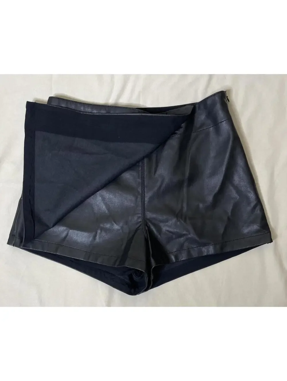 Free People Black Faux Leather Wrap Skort Shorts